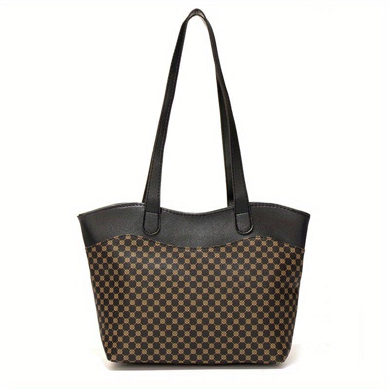 Casual Colorblock Tote Shoulder Bag Classic Pattern Handbag