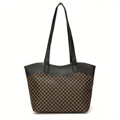 Casual Colorblock Tote Shoulder Bag Classic Pattern Handbag