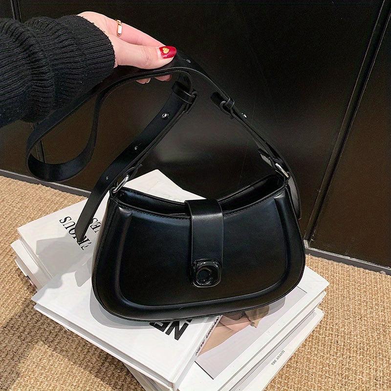 Niche Baguette Bag Solid Shoulder Bag Women's PU Leather Flap Purse