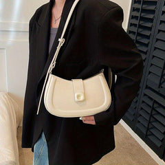Niche Baguette Bag Solid Shoulder Bag Women's PU Leather Flap Purse