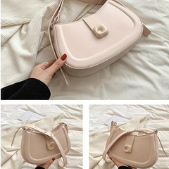 Niche Baguette Bag Solid Shoulder Bag Women's PU Leather Flap Purse