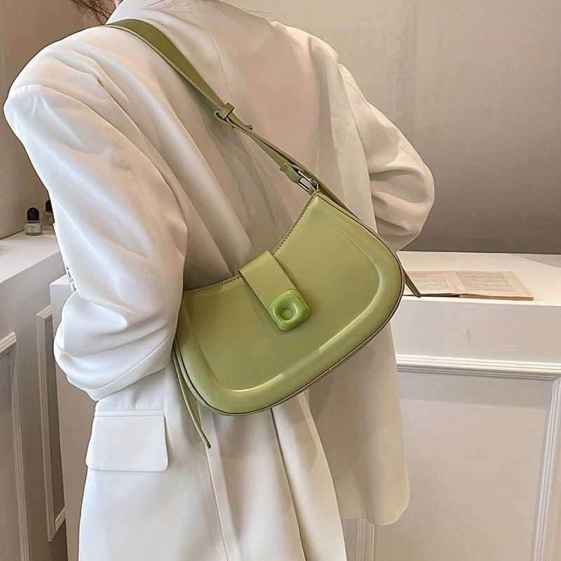 Niche Baguette Bag Solid Shoulder Bag Women's PU Leather Flap Purse