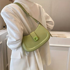 Niche Baguette Bag Solid Shoulder Bag Women's PU Leather Flap Purse