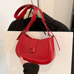 Niche Baguette Bag Solid Shoulder Bag Women's PU Leather Flap Purse