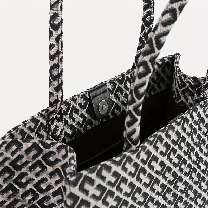 Large Capacity Geometric Pattern Canvas Tote Bag for Women