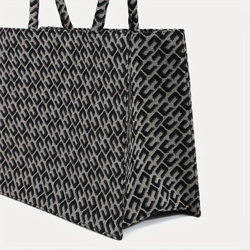Large Capacity Geometric Pattern Canvas Tote Bag for Women