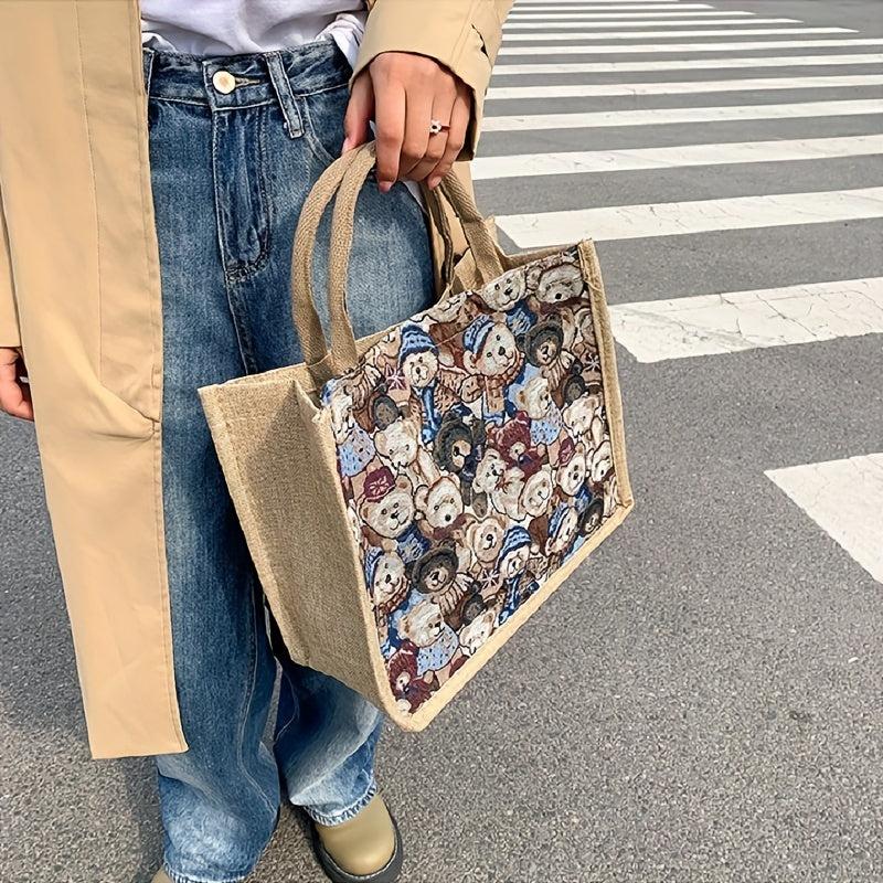 Cartoon Bear Pattern Satchel Bag Lightweight All Match Shoulder Bag