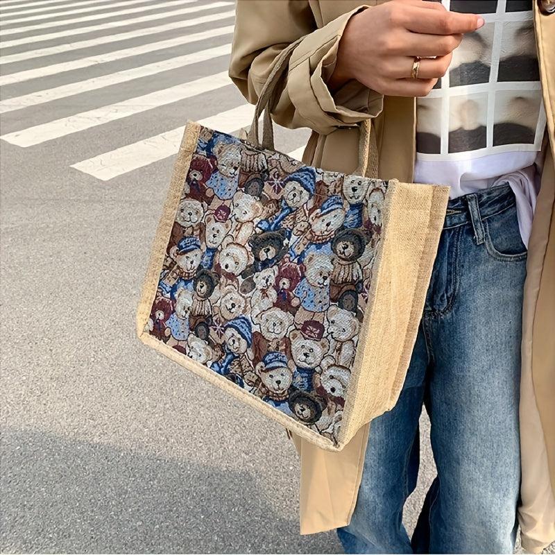 Cartoon Bear Pattern Satchel Bag Lightweight All Match Shoulder Bag