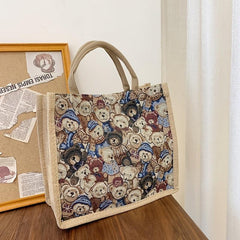 Cartoon Bear Pattern Satchel Bag Lightweight All Match Shoulder Bag