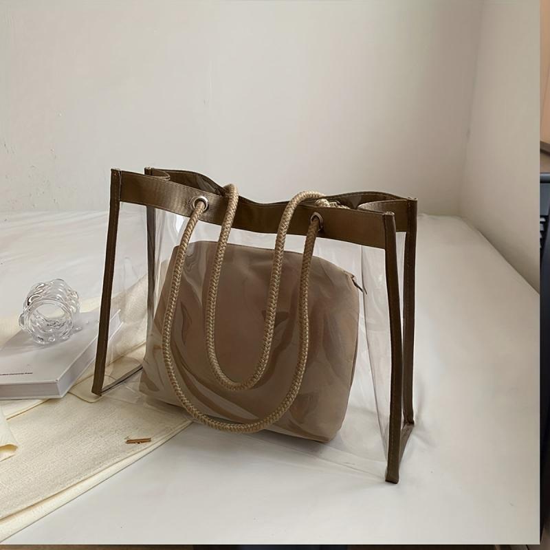 Summer Transparent Tote Shoulder Bag Insert Lightweight Storage Bag