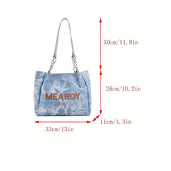 Large Capacity Denim Tote Shoulder Bag Lightweight Casual Commuter Bag