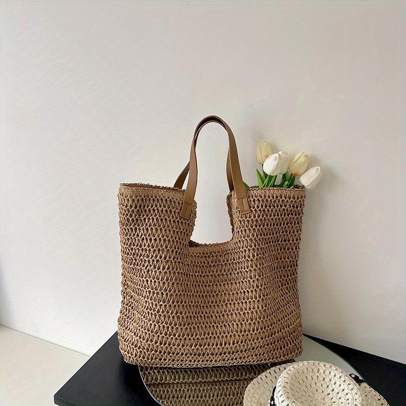 Straw Tote Bag Large Capacity Shoulder Handbag
