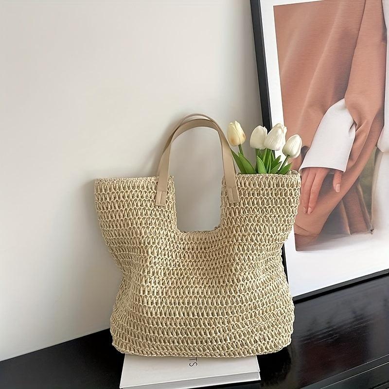 Straw Tote Bag Large Capacity Shoulder Handbag