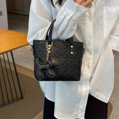 Quilted Pendant Satchel Crossbody Bag PU Leather Textured Bag Purse