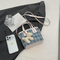 Quilted Pendant Satchel Crossbody Bag PU Leather Textured Bag Purse