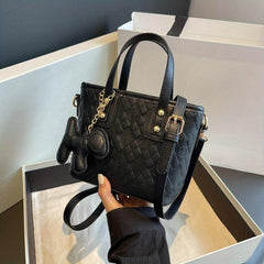 Quilted Pendant Satchel Crossbody Bag PU Leather Textured Bag Purse