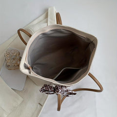 Scarf Bow Decor Tote Bag PU Leather Shoulder Bag Casual Commuter Bag