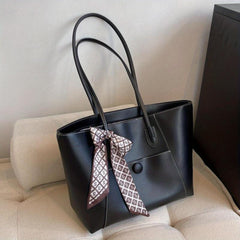 Scarf Bow Decor Tote Bag PU Leather Shoulder Bag Casual Commuter Bag