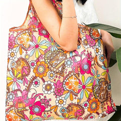 Printed Tote Bag Large Capacity Foldable Shopping Bag Eco Friendly Shoulder Bag