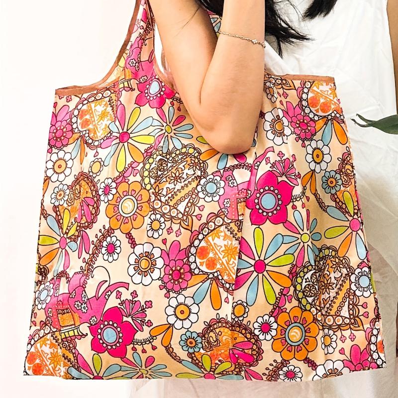 Printed Tote Bag Large Capacity Foldable Shopping Bag Eco Friendly Shoulder Bag