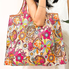 Printed Tote Bag Large Capacity Foldable Shopping Bag Eco Friendly Shoulder Bag