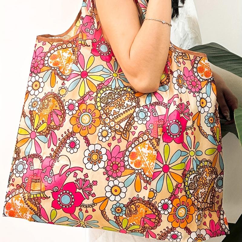 Printed Tote Bag Large Capacity Foldable Shopping Bag Eco Friendly Shoulder Bag