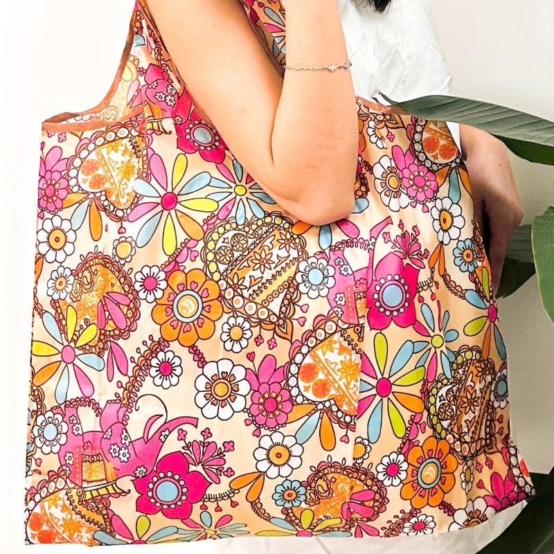 Printed Tote Bag Large Capacity Foldable Shopping Bag Eco Friendly Shoulder Bag