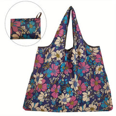 Floral Print Portable Tote Bag Nylon Reusable Eco Friendly Shoulder Bag