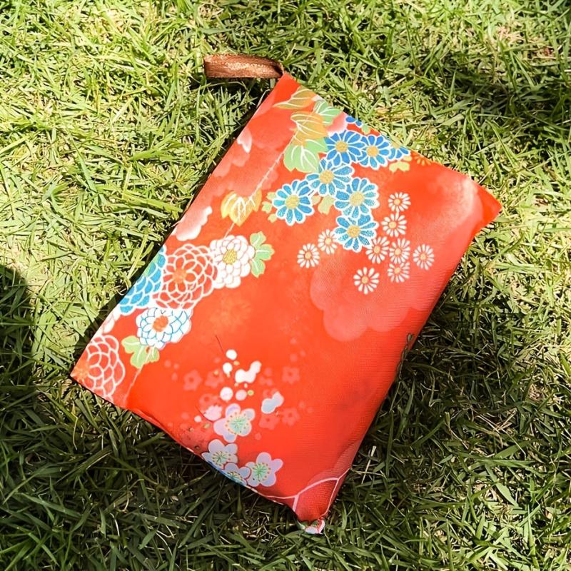 Floral Print Portable Tote Bag Nylon Reusable Eco Friendly Shoulder Bag