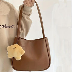 Solid Tote Bag Casual PU Leather Shoulder Bag Women's Handbag