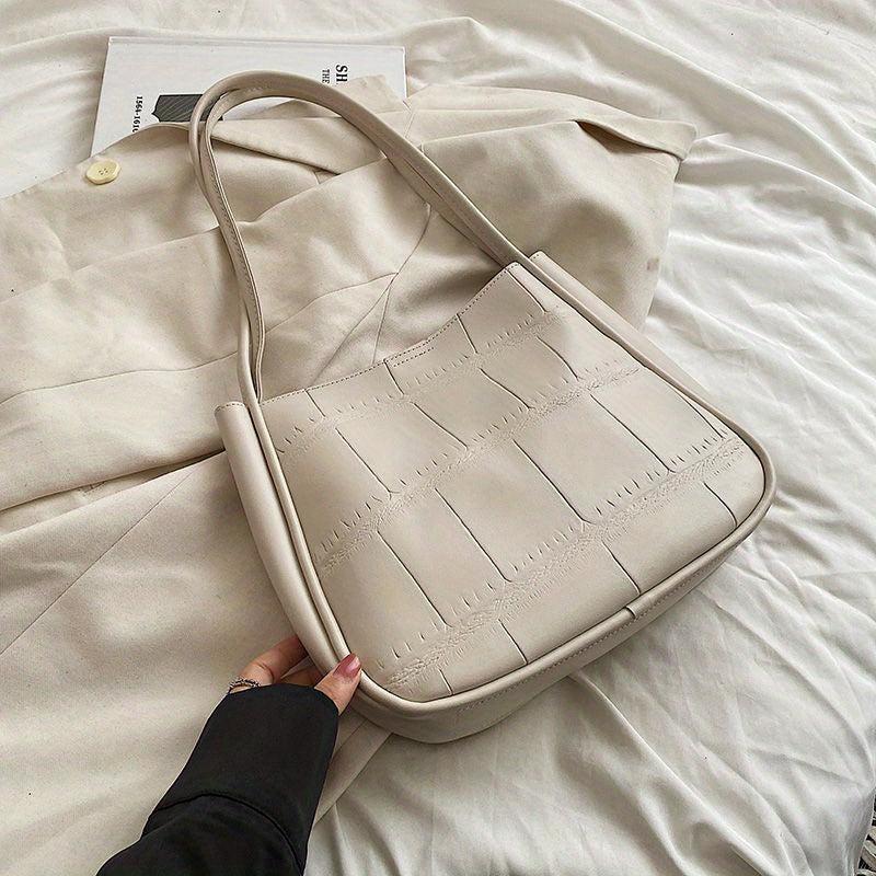 Solid Tote Bag Casual PU Leather Shoulder Bag Women's Handbag