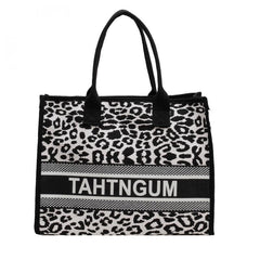Leopard & Letter Tote Bag Large Capacity Shoulder Bag Stylish Handbag