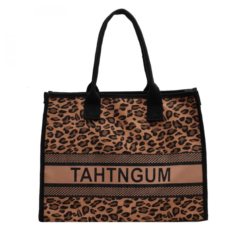 Leopard & Letter Tote Bag Large Capacity Shoulder Bag Stylish Handbag