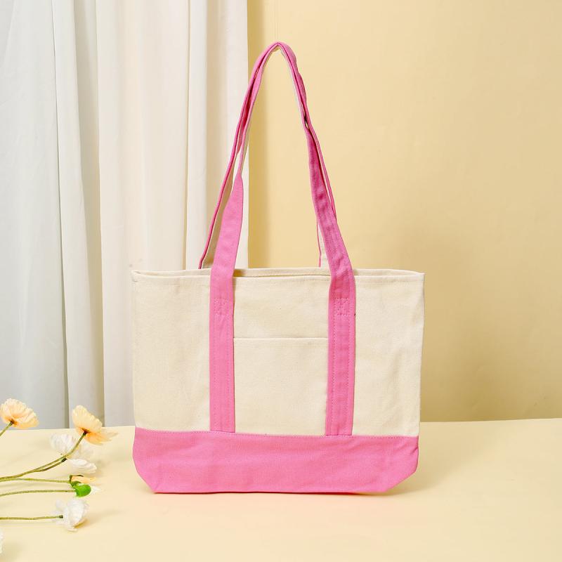 Women's Canvas Tote Bag with Block Pocket Decor