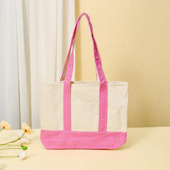 Women's Canvas Tote Bag with Block Pocket Decor