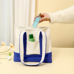 Women's Canvas Tote Bag with Block Pocket Decor