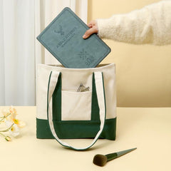 Women's Canvas Tote Bag with Block Pocket Decor