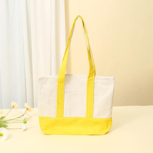 Women's Canvas Tote Bag with Block Pocket Decor