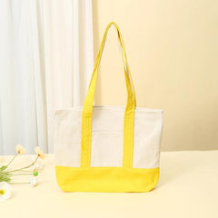Women's Canvas Tote Bag with Block Pocket Decor