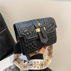Flower Embossed Crossbody Bag Small PU Shoulder Bag Women's Flap Square Purses