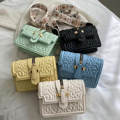 Flower Embossed Crossbody Bag Small PU Shoulder Bag Women's Flap Square Purses