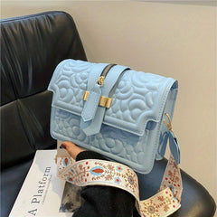 Flower Embossed Crossbody Bag Small PU Shoulder Bag Women's Flap Square Purses