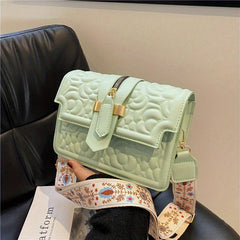 Flower Embossed Crossbody Bag Small PU Shoulder Bag Women's Flap Square Purses