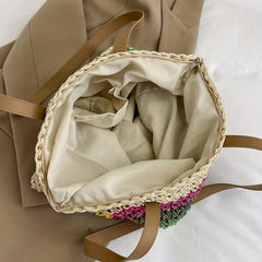 Colorful Straw Woven Tote Bag Large Capacity - Beach Handbag & Shoulder Bag