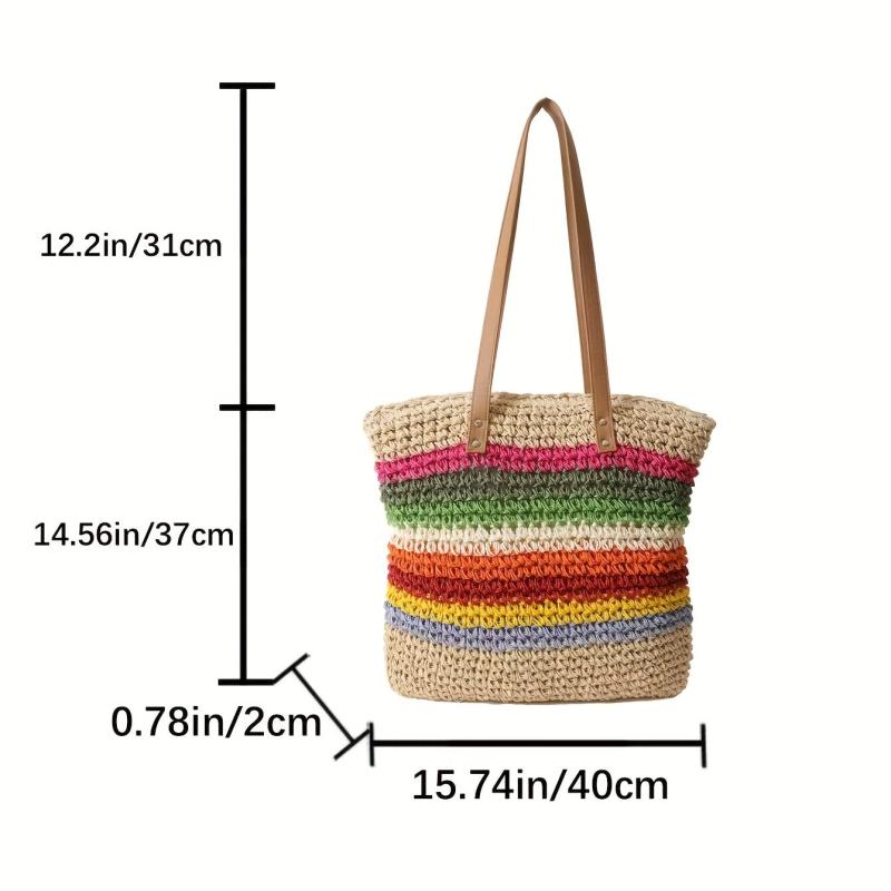 Colorful Straw Woven Tote Bag Large Capacity - Beach Handbag & Shoulder Bag
