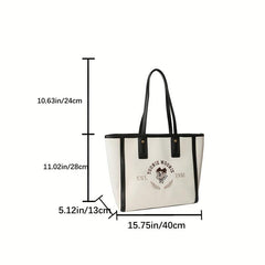 Bear Graphic Canvas Tote Bag Preppy Style Shoulder Bag Large Capacity Handbag