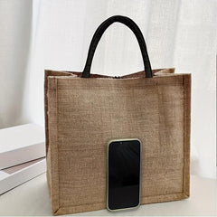 Vintage Pattern Burlap Bag Lightweight Large Capacity Tote Bag