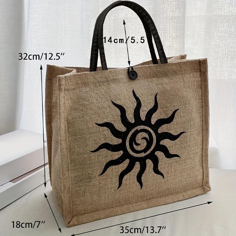 Vintage Pattern Burlap Bag Lightweight Large Capacity Tote Bag