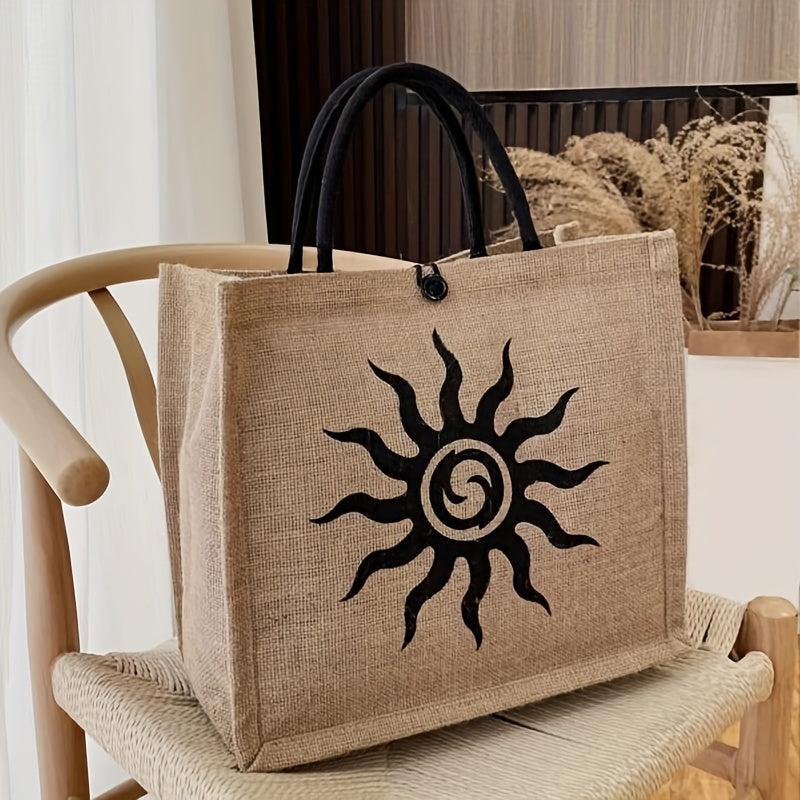Vintage Pattern Burlap Bag Lightweight Large Capacity Tote Bag