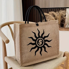 Vintage Pattern Burlap Bag Lightweight Large Capacity Tote Bag